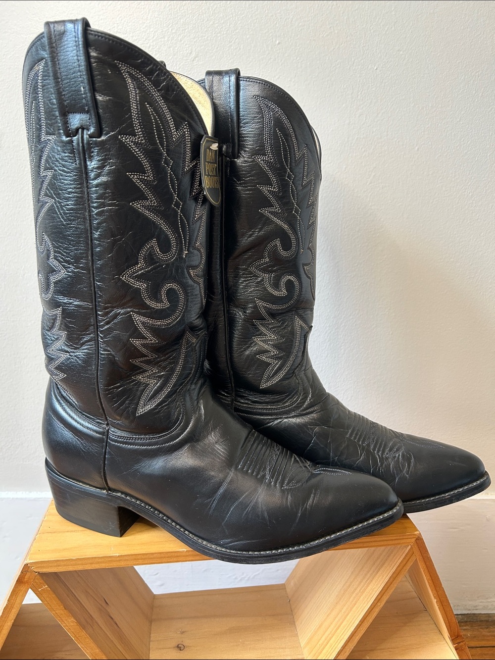 Dan Post Men Black Leather Cowboy Western Boots 10 D